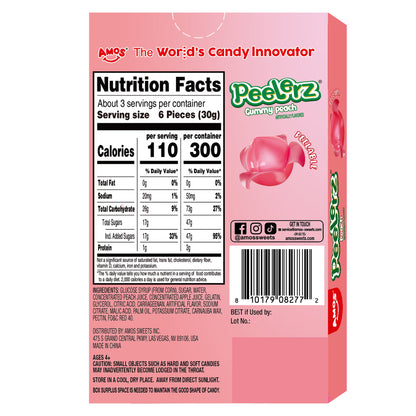 AMOS Peelerz Peach Theatre Box Gummy Candy, Gluten, Milk and Nut Free, 1 Count, 3 Oz