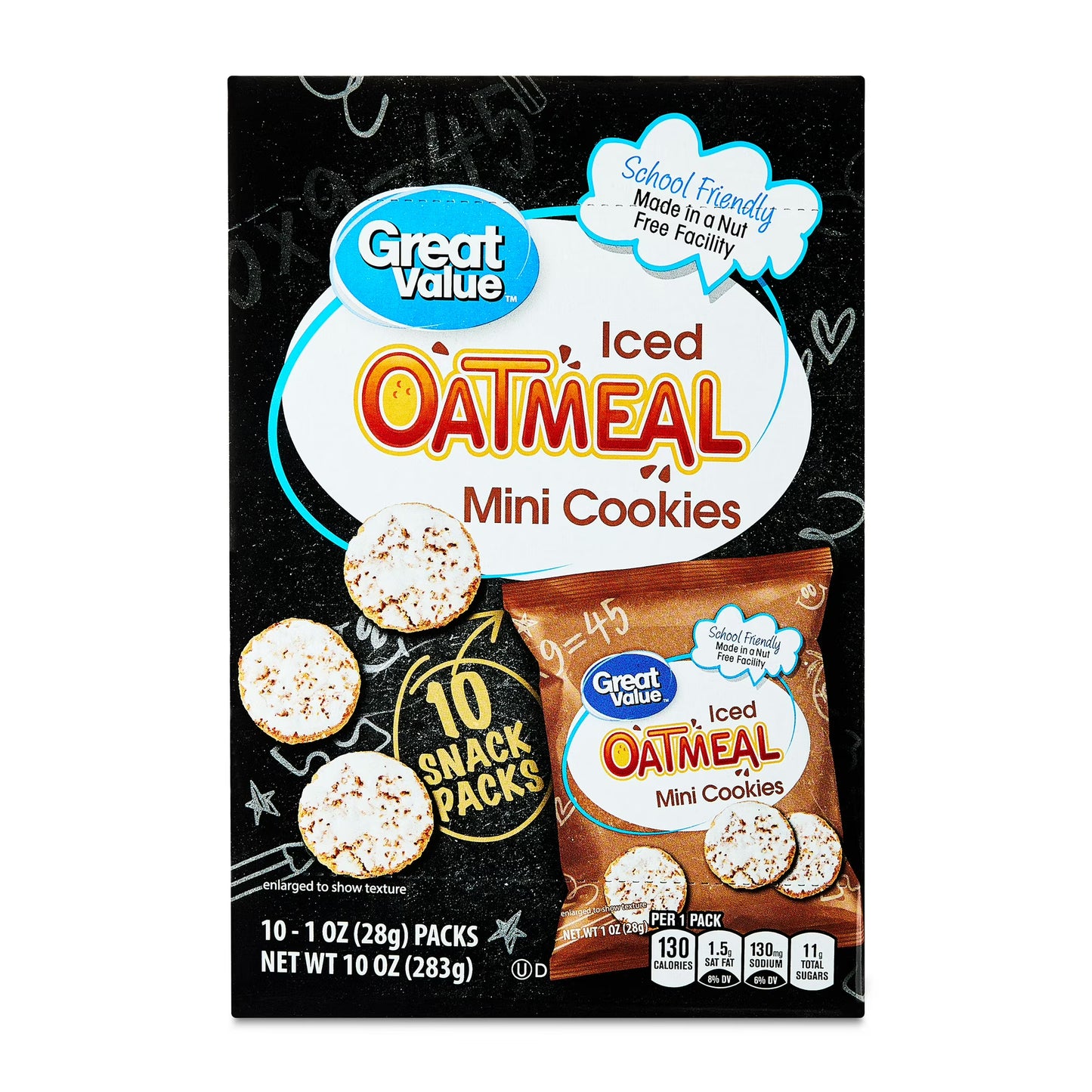 (3 pack) Great Value Mini Iced Oatmeal Cookies, 1 oz, 10 Snack Packs