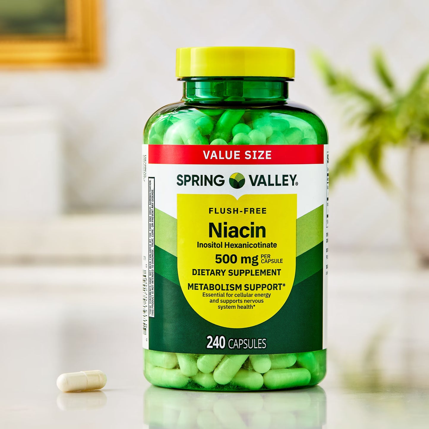 (2 pack) Spring Valley Flush Free Niacin Dietary Supplement Capsules for Metabolism Support, 500 mg, 240 Count