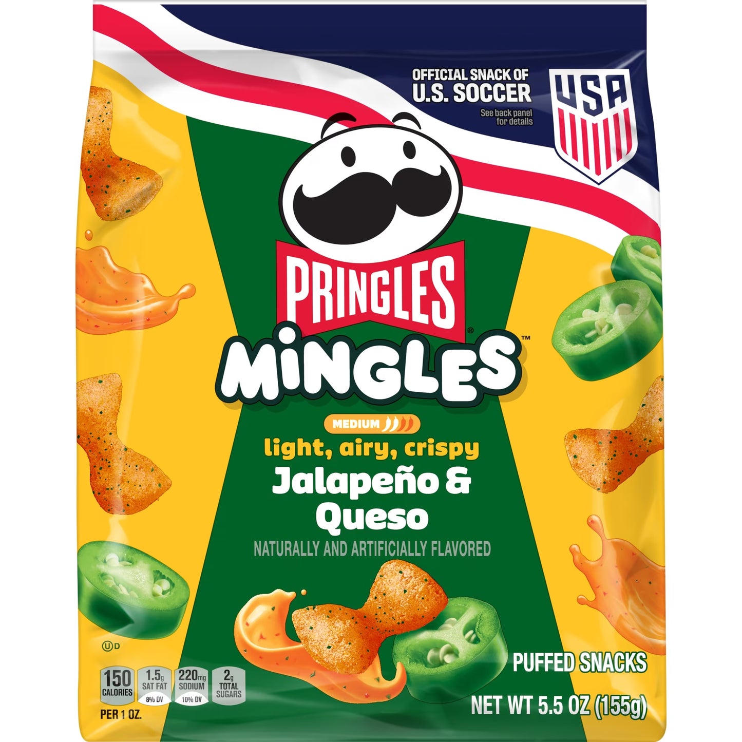 Pringles Mingles Jalapeno and Queso Puffed Snacks, Salty Snacks, 5.5 oz