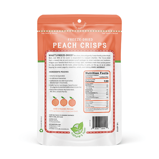 Nature’s Turn Freeze-Dried Peach Crisps, No Added Sugar, Healthy Natural Fruit Crisp Snack for School Lunches, 2 Pack (1.2 oz Each)