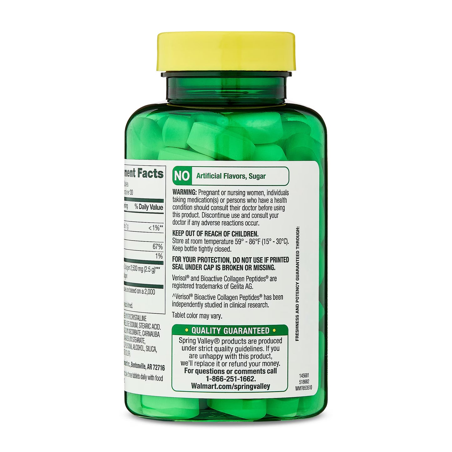 (3 pack) Spring Valley Highly Absorbable Collagen + C Tablets for Hair/Skin/Nail Health, 2,500 mg, 90 Count