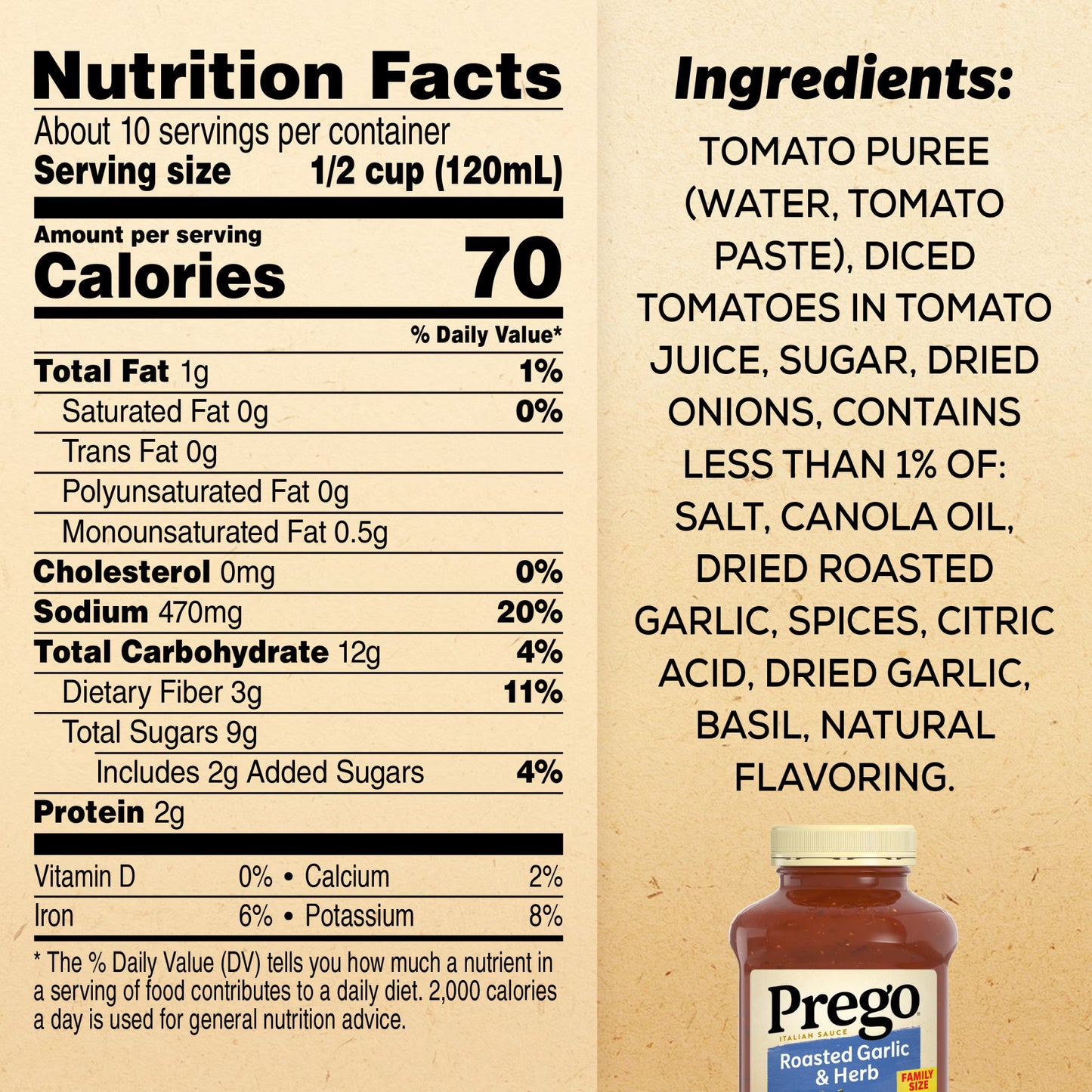 Prego Roasted Garlic and Herb Pasta Sauce, 45 oz Jar