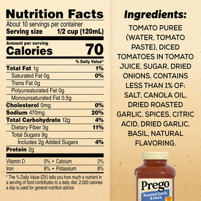 Prego Roasted Garlic and Herb Pasta Sauce, 45 oz Jar