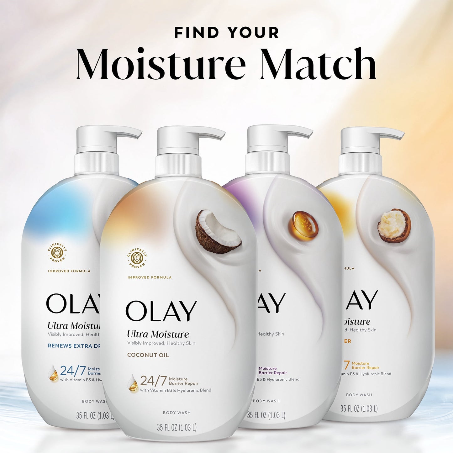 Olay Ultra Moisture Body Wash with Coconut Oil, Vitamin B3 and Hyaluronic Blend, 35 fl oz