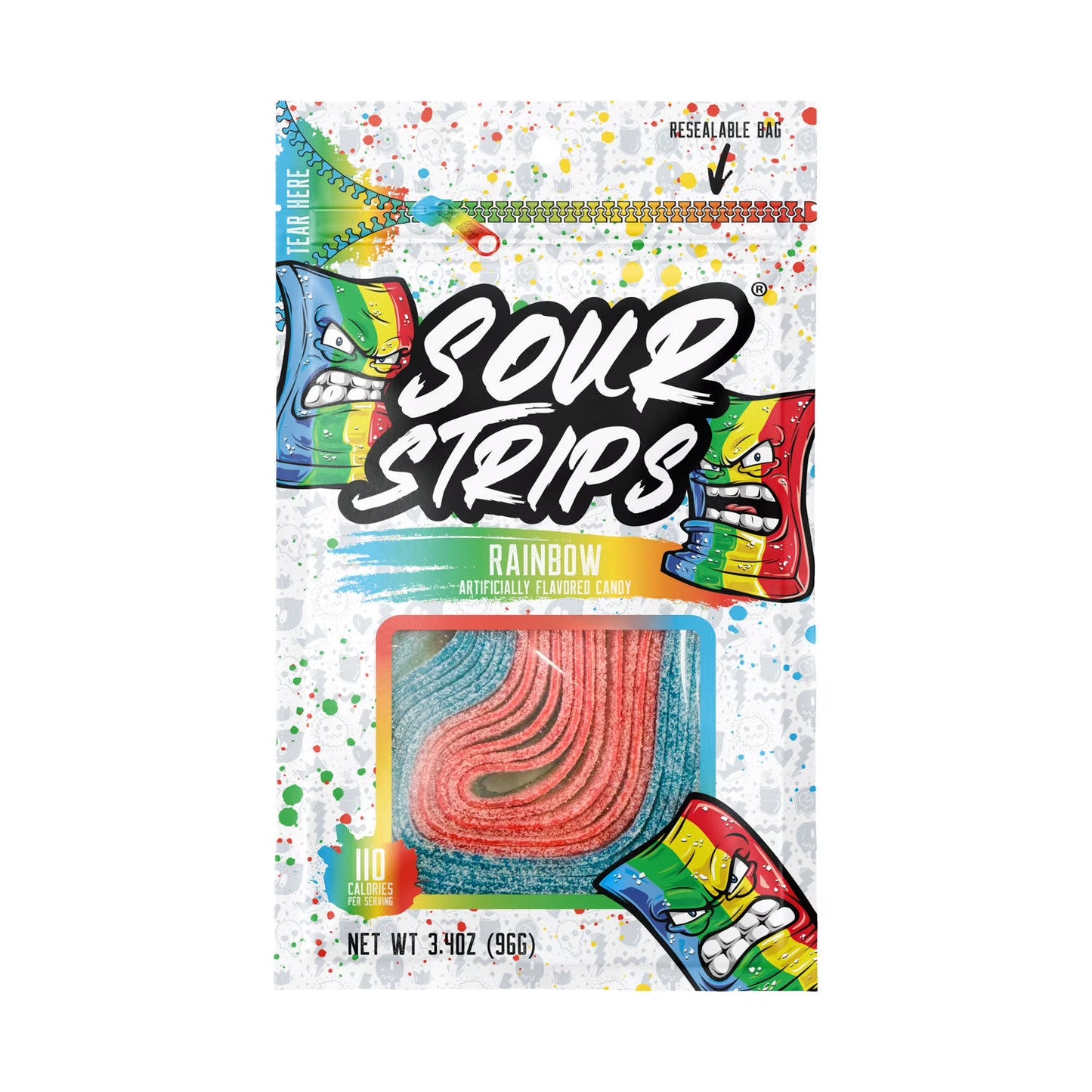 Sour Strips Rainbow Flavored Chewy Sour Candy Bag, 3.4 oz