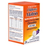 (3 pack) Children's Motrin Dye-Free Ibuprofen Chewable Tablets, Grape, 24 Ct