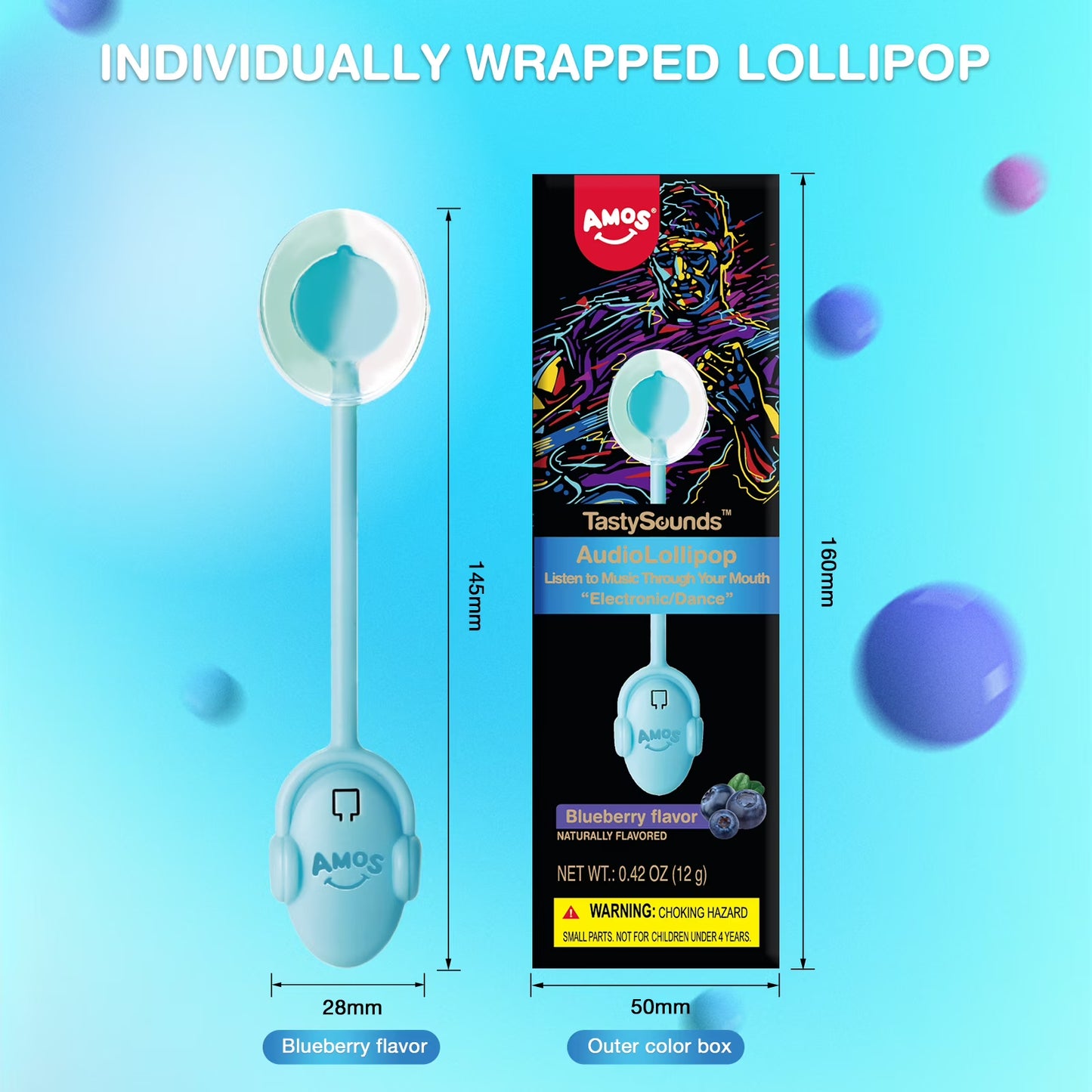 Amos Lollipops Candy TastySounds Music Lollipop Natural Blueberry Gifts for Party