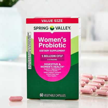 Spring Valley Women's Probiotic Dietary Supplement Vegetarian Capsules for Digestive Health, Cranberry, 60 Count Value Size