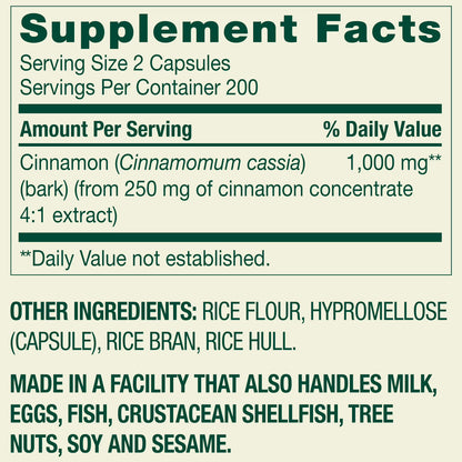 (2 pack) Spring Valley Cinnamon Dietary Supplement Vegetarian Capsules for Metabolism Support, 1000 mg, 400 Count
