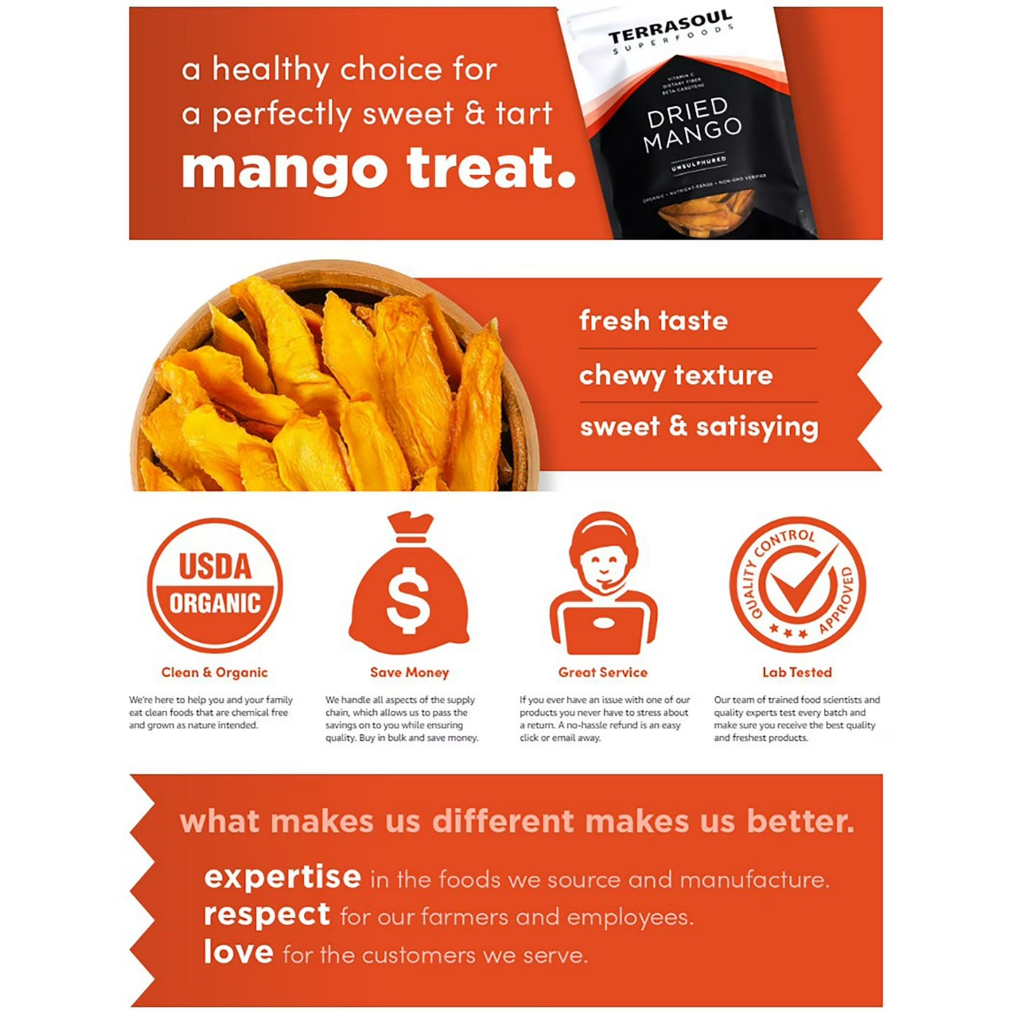 Terrasoul Superfoods Organic Dried Mango Slices, 3 Lbs (1 Lb 3-Pack) - Naturally Sweet & Tart | No-Added Sugar | Healthy Prebiotic