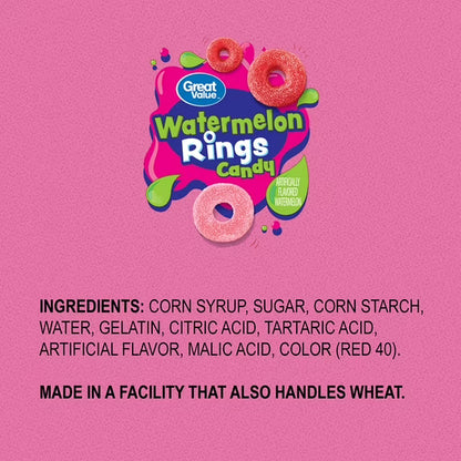 Great Value Watermelon Rings Gummy Candy, 4 oz