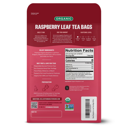 FGO Raspberry Leaf Tea, Organic, Eco-Conscious Tea Bags (100 Count)