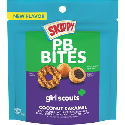 SKIPPY PB Bites Girl Scout Coconut Caramel Snack, Shelf-Stable, 5.5 oz Plastic Resealable Pouch