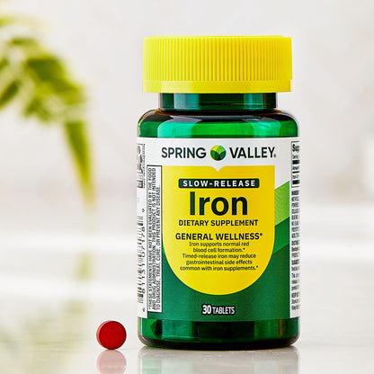 Spring Valley Slow Release Iron General Health & Wellness Dietary Supplement Tablets, 45 mg, 30 Count