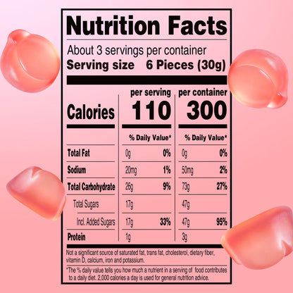 AMOS Peelerz Peach Theatre Box Gummy Candy, Gluten, Milk and Nut Free, 1 Count, 3 Oz