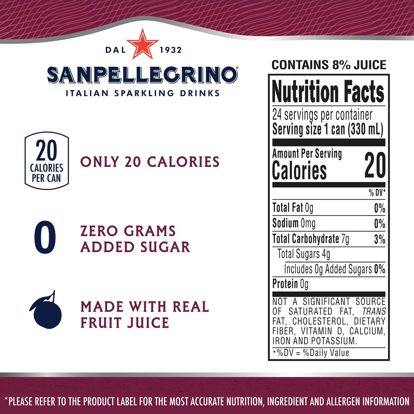 SanPellegrino Soda Italiana Sparkling Orange and Pomegranate, Low Calorie Zero Added Sugar, 24 Pack Cans