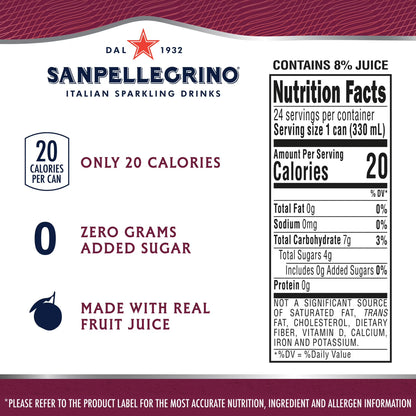 SanPellegrino Soda Italiana Sparkling Orange and Pomegranate, Low Calorie Zero Added Sugar, 24 Pack Cans