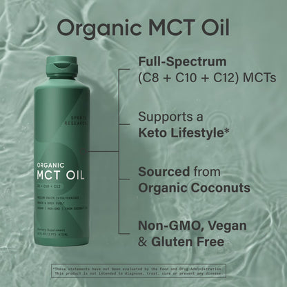 Sports Research 100% Keto MCT Organic Oil - Fatty Acid Fuel Triple Ingredient C8 C10 C12 (16oz)