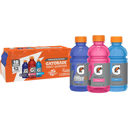Gatorade Sports Drinks, Grape, Strawberry and Berry Flavored Variety Pack, 12 fl oz, 18 Count Bottles