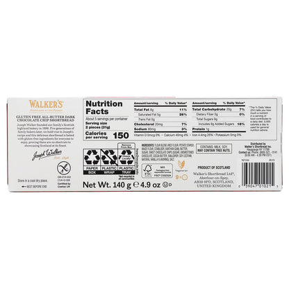 Walker’s Shortbread Gluten-Free Chocolate Chip Shortbread Cookies, Kosher, 9 Count (6 Pack)