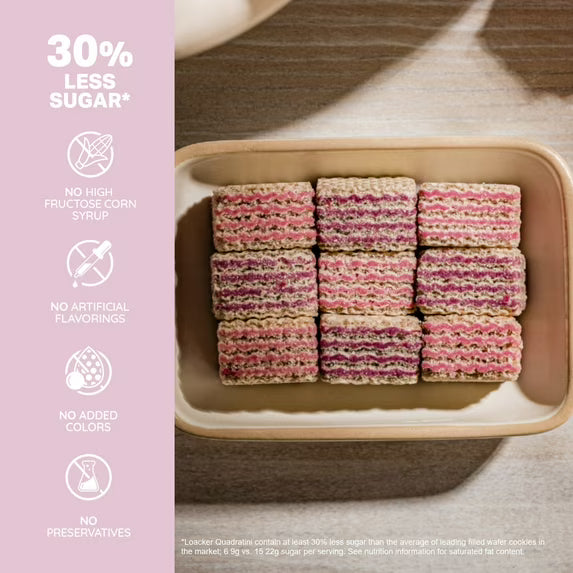 Loacker Quadratini Raspberry-Yogurt, Cream-Filled Bite-Size Wafer Cookies, 7.76 oz, Pack of 6