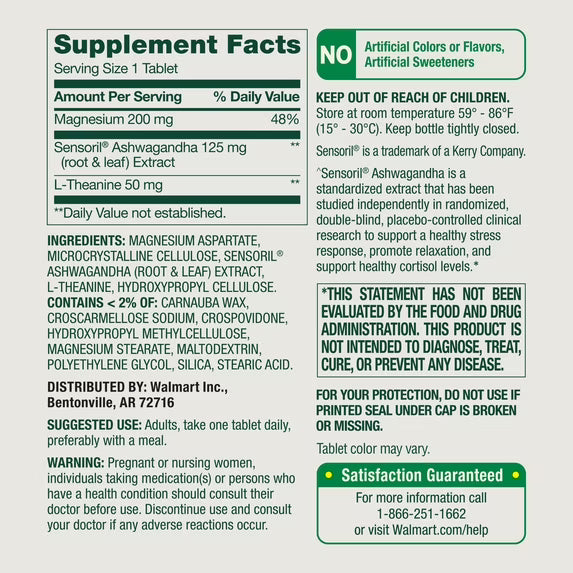 Spring Valley Magnesium + Ashwagandha + L-Theanine for Stress Support Tablets, 60 Count