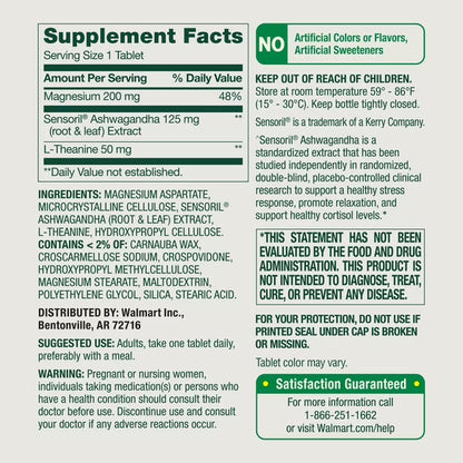 (3 pack) Spring Valley Magnesium + Ashwagandha + L-Theanine for Stress Support Tablets, 60 Count