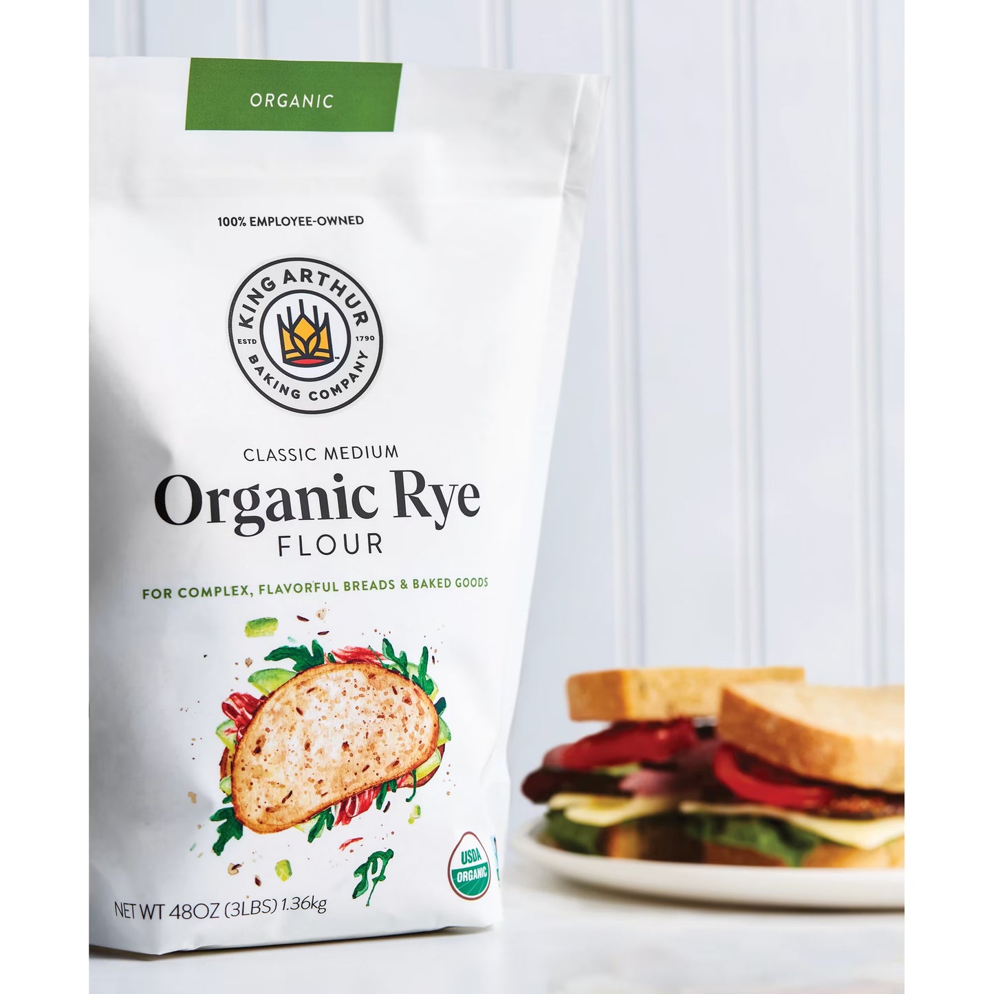 King Arthur Baking Company USDA Organic, Non-GMO Project Verified Classic Medium Rye Flour, 3 lb Bag