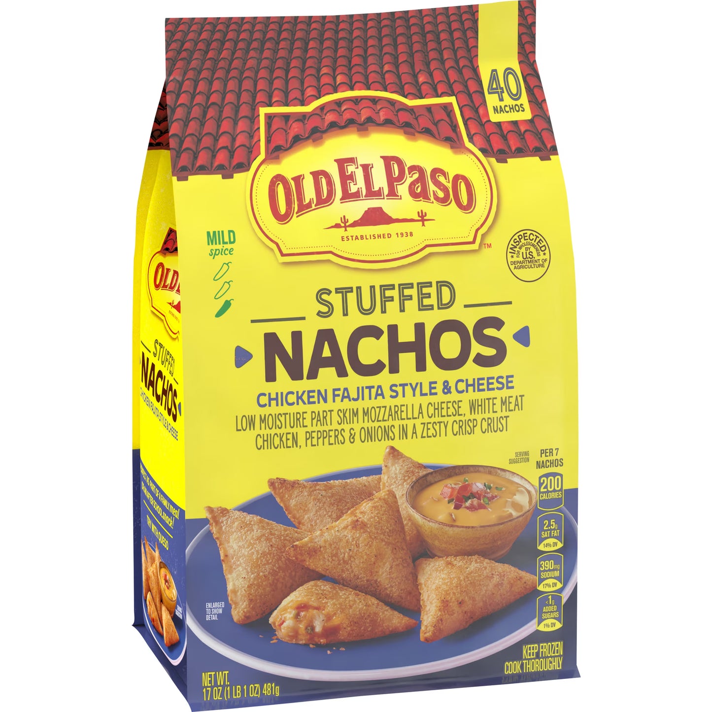 Old El Paso Stuffed Nachos, Chicken Fajita Style and Cheese, Frozen Snacks, 40 Count, 17 oz