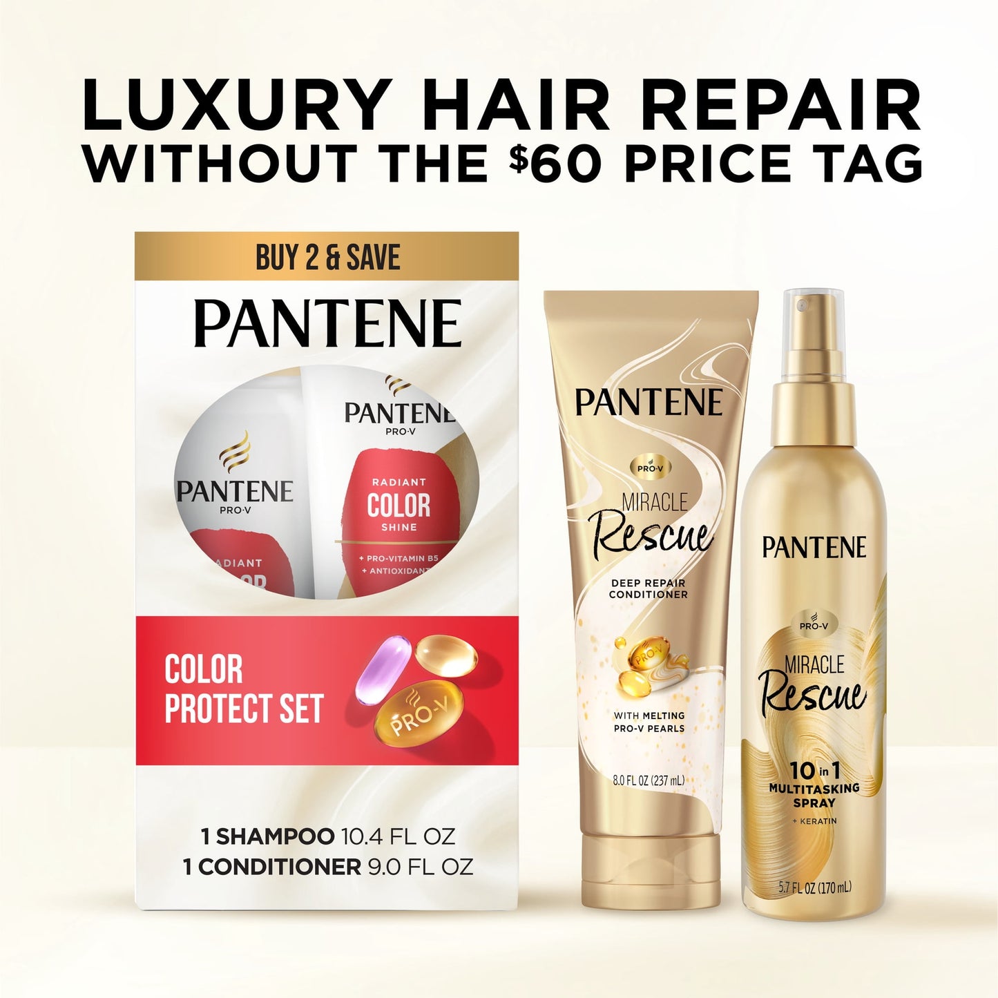 Pantene Pro-V Radiant Color Shine Shampoo and Conditioner Set, 10.4 fl oz + 9.0 fl oz