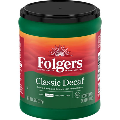 Folgers Decaf Coffee, Ground Coffee, Classic Medium Roast, 9.6 oz Canister