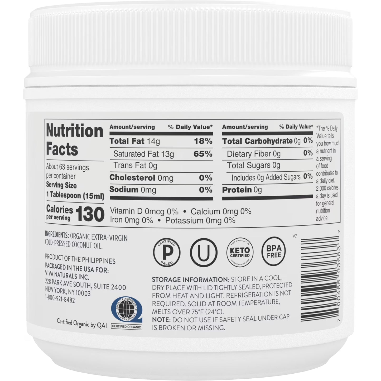 Viva Naturals Organic Extra Virgin Coconut Oil, 32 fl oz (946 ml)