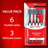 Colgate 360 Advanced Whitening Medium Toothbrushes, Manual Toothbrush Pack, 6 Count
