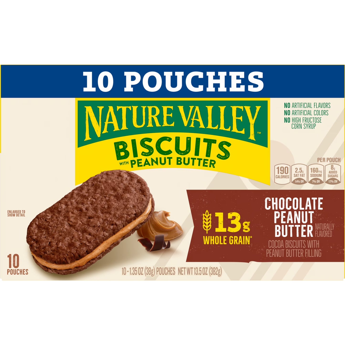 Nature Valley Biscuit Sandwiches, Chocolate Peanut Butter, Snack Bars, 10 Bars, 13.5 oz