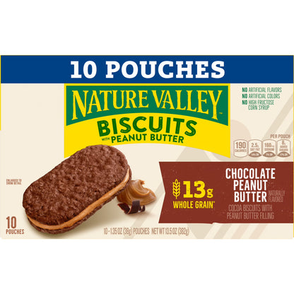 Nature Valley Biscuit Sandwiches, Chocolate Peanut Butter, Snack Bars, 10 Bars, 13.5 oz