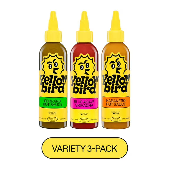 Yellowbird Classic Hot Sauce Variety Pack, Habanero, Serrano, Blue Agave Sriracha, 6.7 oz of each