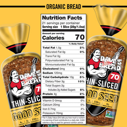Dave's Killer Bread Thin-Sliced Good Seed Organic Bread 20.5 oz, Shelf-Stable