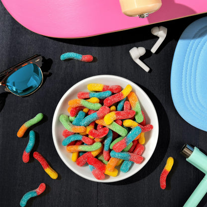 Trolli Sour Brite Crawlers, Candy, Cherry-Lemon, Strawberry-Grape & Orange-Lime, Sweet and Sour, Gummy Worms, 5 oz