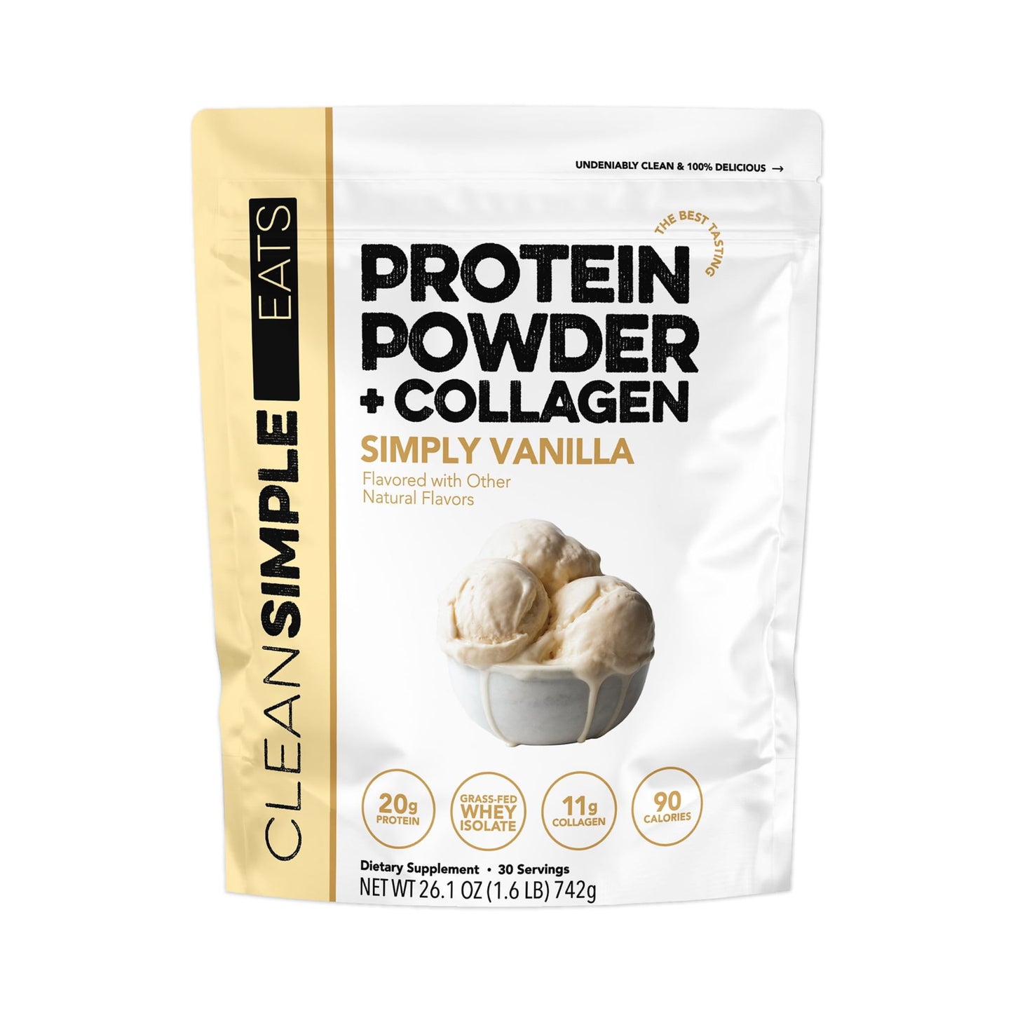 Clean Simple Eats Simply Vanilla Protein Powder + Collagen, Vanilla, 1.63 lbs.