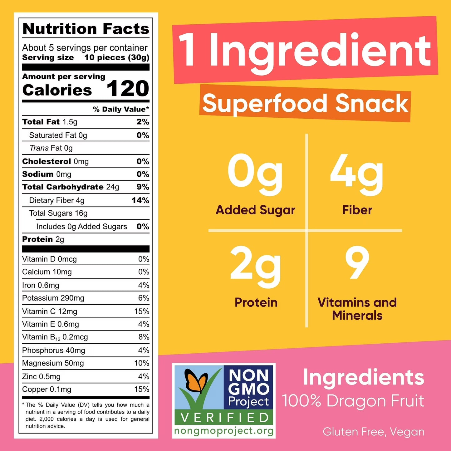 Yammy Dried Dragon Fruit Chips, 1 Ingredient Superfood Snack, Crunchy Like Freeze Dried Fruit (5.6 oz)