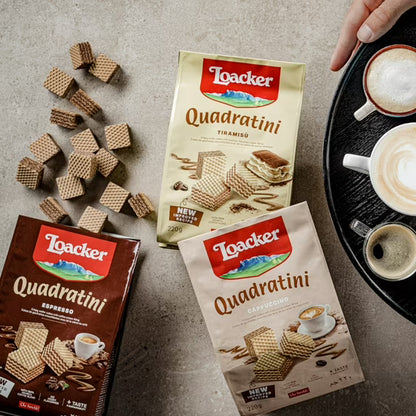 Loacker Quadratini Tiramisù, Cream-Filled Bite-Size Wafer Cookies, 7.76 oz, Pack of 6