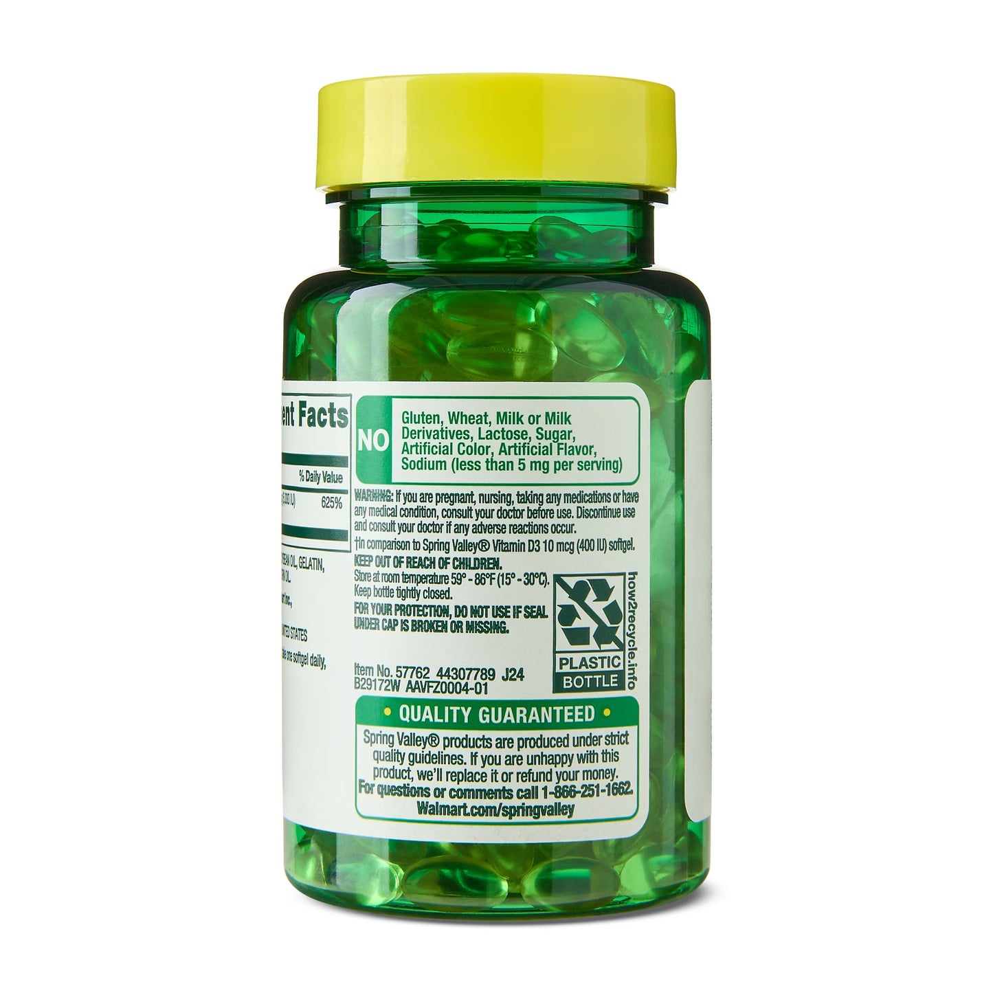 Spring Valley Extra Strength Vitamin D3 Softgels, 125 mcg (5000 IU), 100 Count, Supplement for Bone and Immune Health