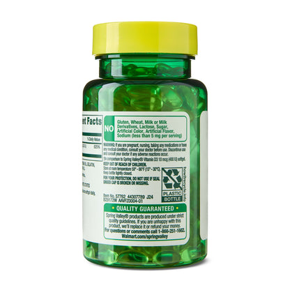 (3 pack) Spring Valley Extra Strength Vitamin D3 Softgels, 125 mcg (5000 IU), 100 Count, Supplement for Bone and Immune Health