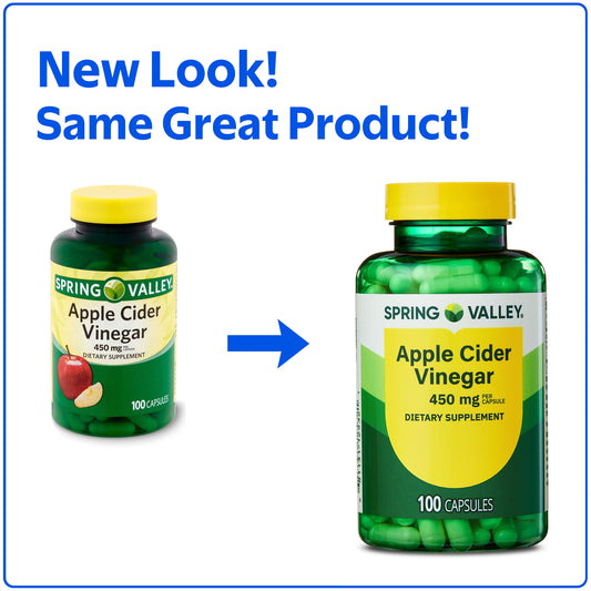 Spring Valley Apple Cider Vinegar Dietary Supplement Capsules, 450 mg, 100 Count