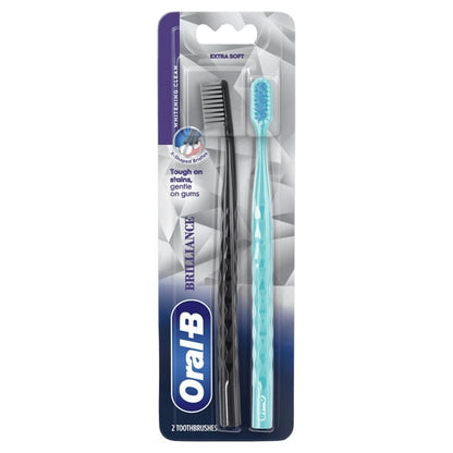 Oral-B Toothbrush Pro Whitening Brilliance, Extra Soft, Black and Teal, 2 Count