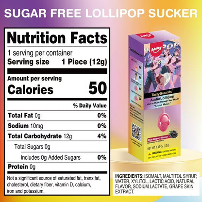 AMOS Tasty Sounds Music Lollipop Candy, Singing Music Lollipop Sugar Free, 2 Strawberry & Blueberry & Blackberry & Watermelon Natural Flavor (Pack of 5)