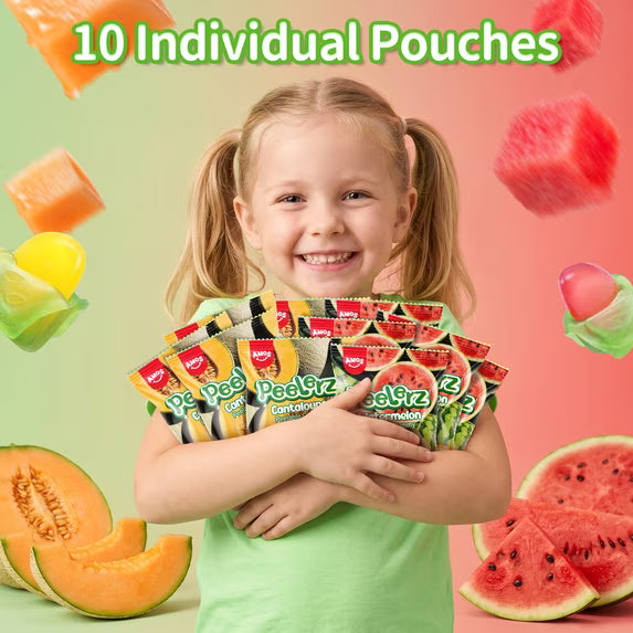 Amos Peelerz Gummy Candy Melon Mix, Natural Flavor Peelable Gummy Candy, 8.47oz (1Pack)
