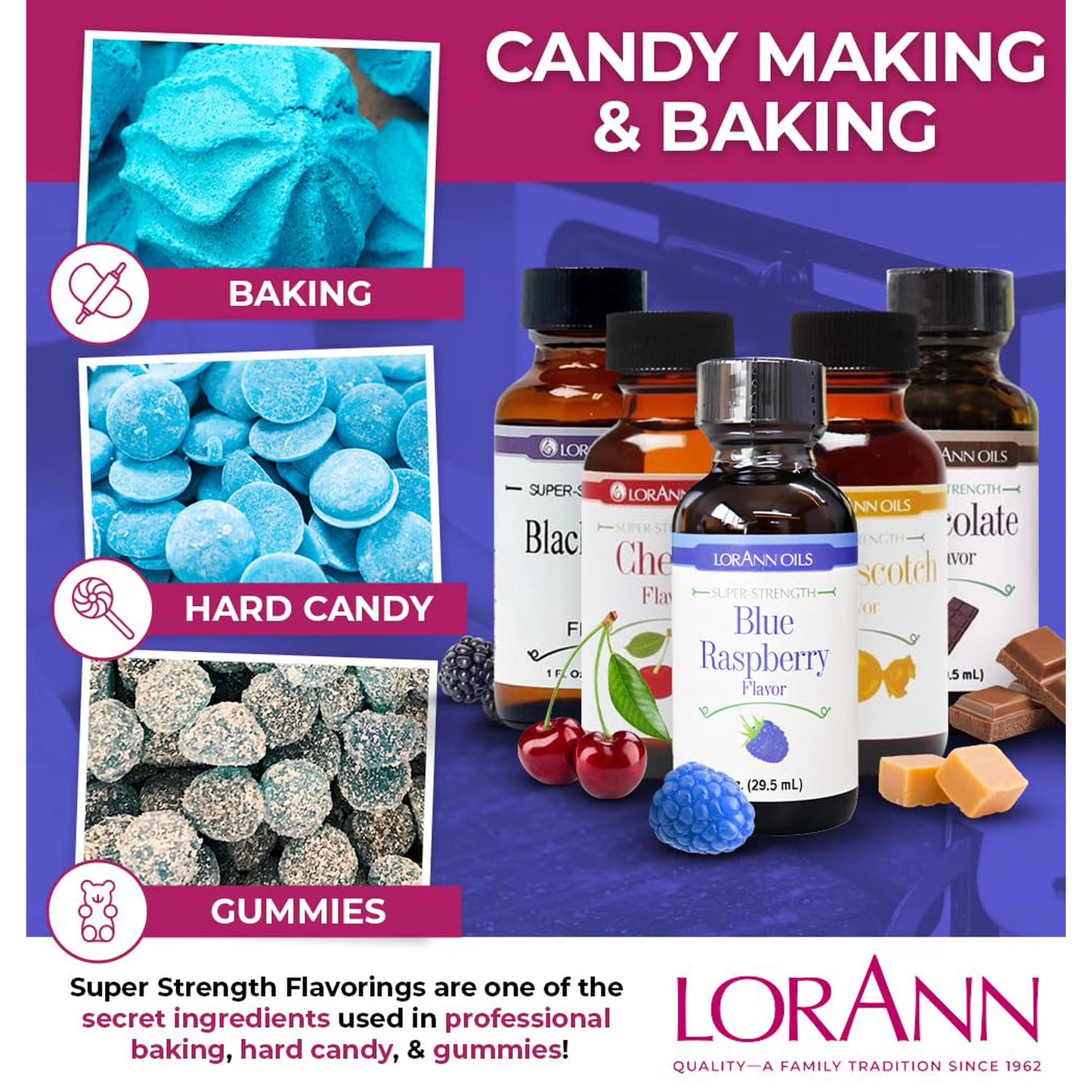 LorAnn Oils Super Strength Flavoring - Used For Candy Making, Flavoring Extracts, Baking, Hard Candy, and Flavor Oils, Blue Raspberry, 1 fl dram