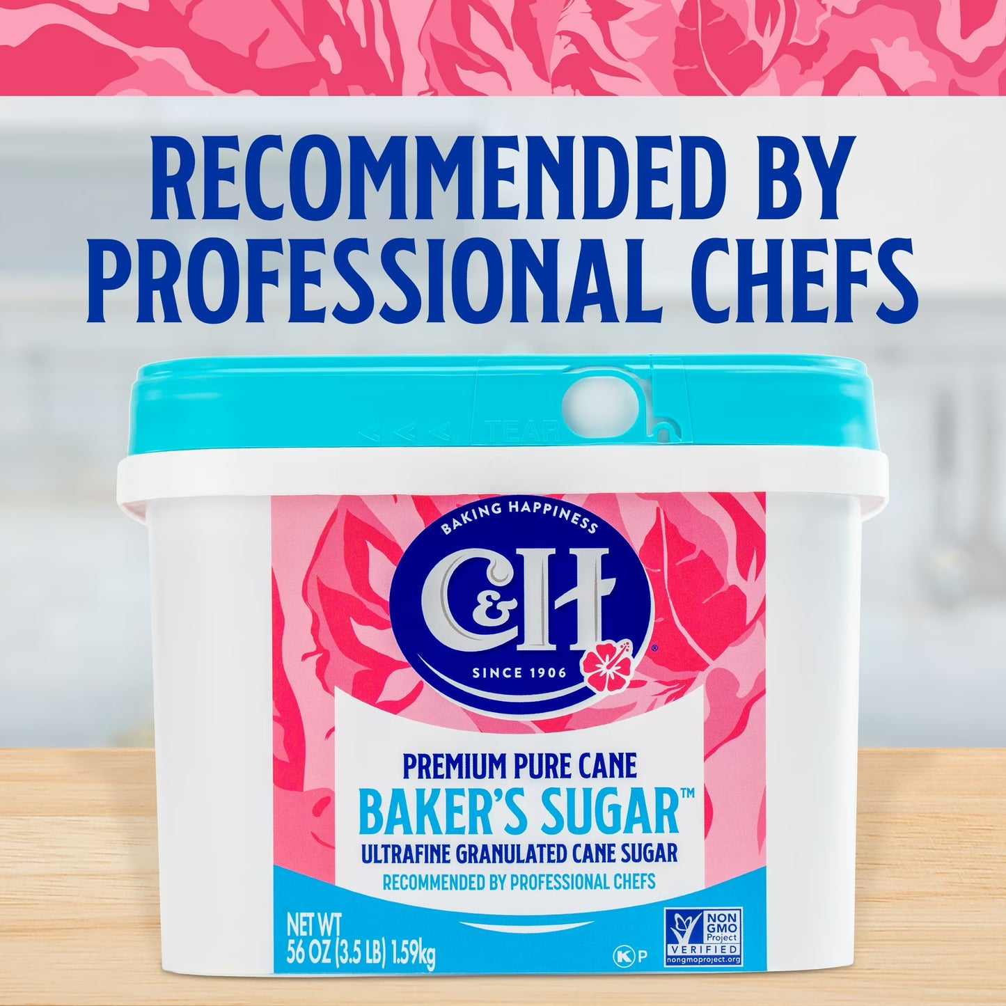 C&H Pure Cane Ultrafine Granulated Baker's Sugar 3.5 lb Tub Pack of 4